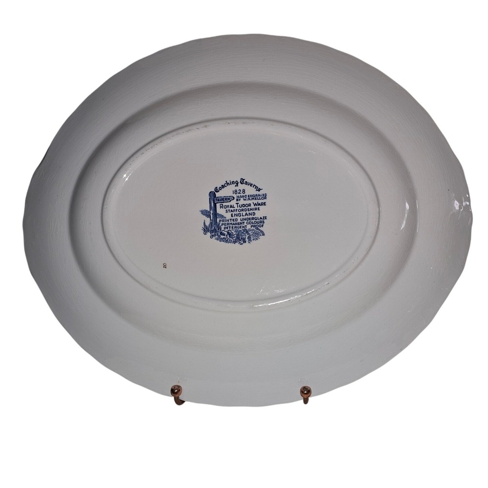 Royal Tudor Ware Coaching Taverns 1828 Blue White Oval Platter W.N. Mellor 12" - Picture 2 of 5
